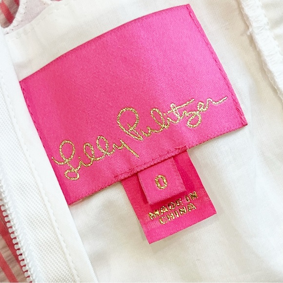 Lilly Pulitzer Maya Shift Dress Pink Tropics Seersucker Eyelet Ruffled Lace Sz 0 - Picture 9 of 10